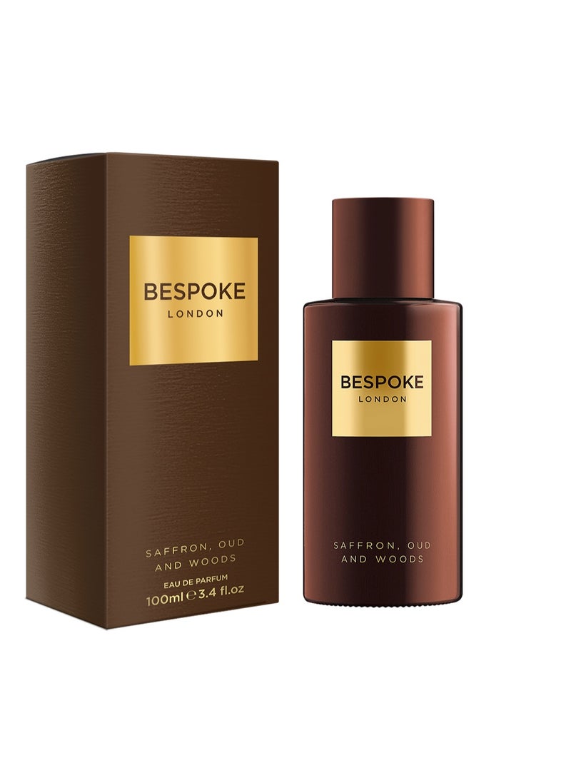 Bespoke London Gold Collection Saffron, Oud & Woods Eau de Parfum for Men, 100ml | Premium Long-Lasting Men’s Perfume | Woody, Oriental & Gourmand Fragrance | Luxury Gift for Men - Image 1